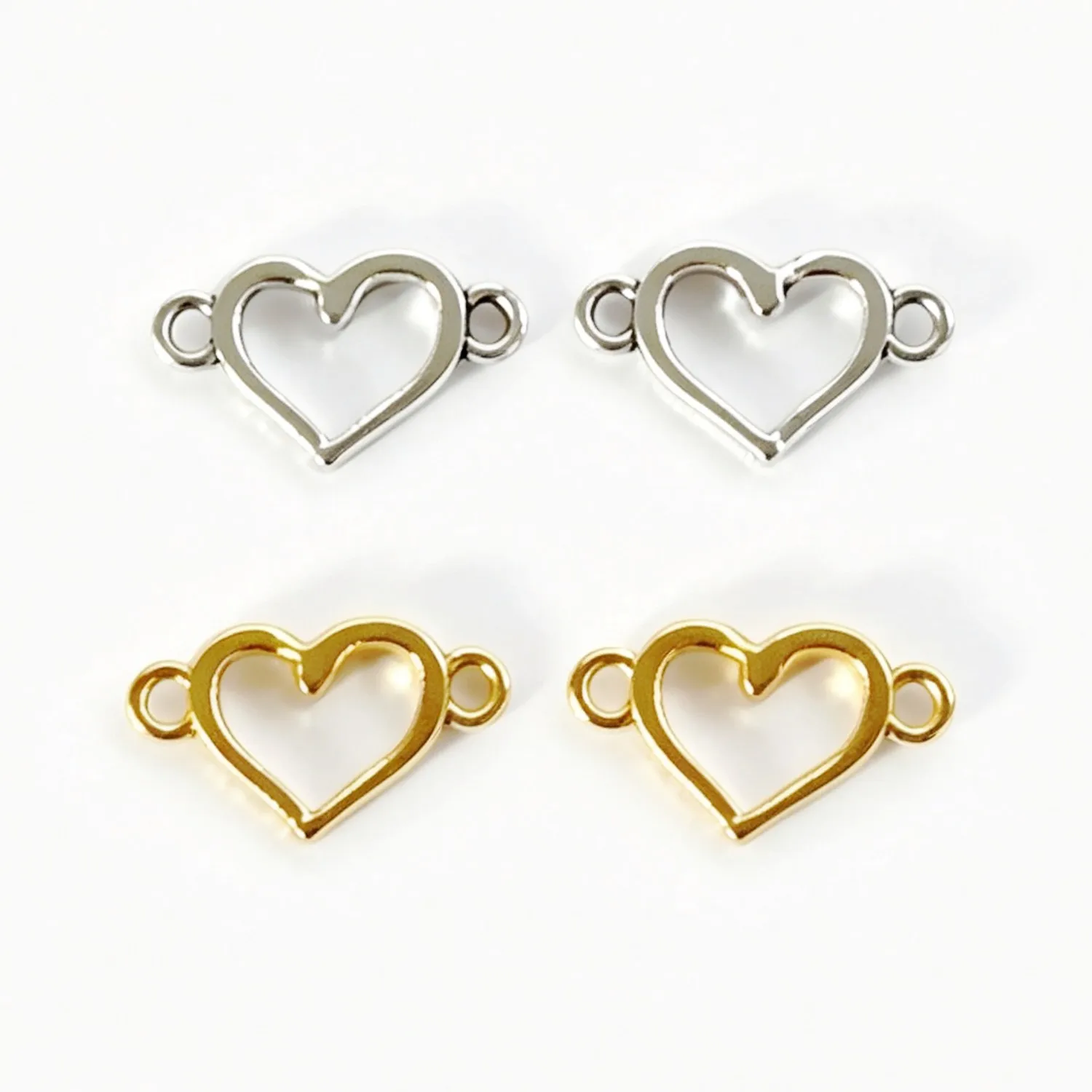 70Pcs 14.5×8mm Zinc Alloy Hollow Heart Double Head Connector DIY Jewelry Making Findings EF4258