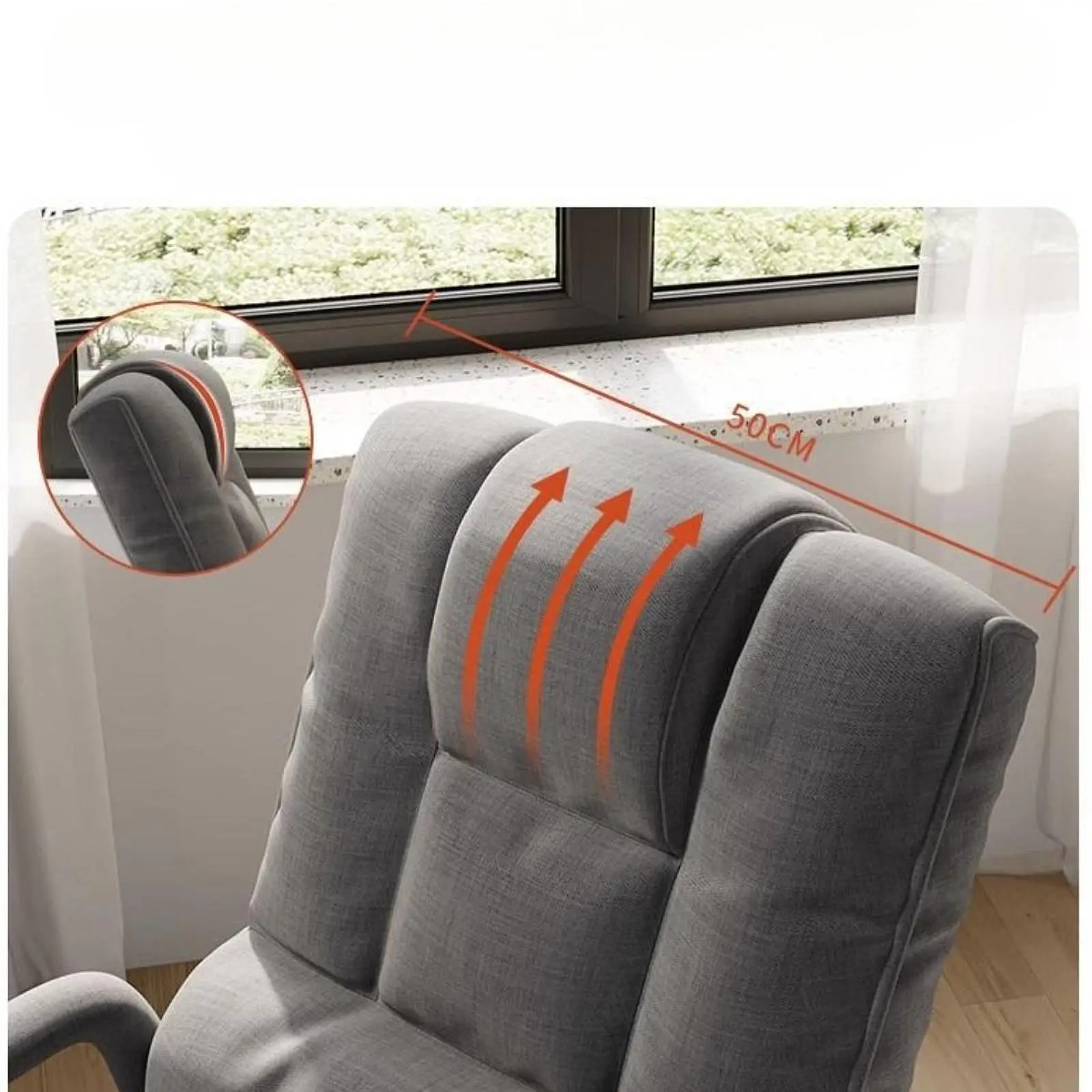 Desk Chair Padded Cushion Linen Soft Cloth Modern Computer Chair Adjustable Backrest for Office Livingroom Relax Reading Chair