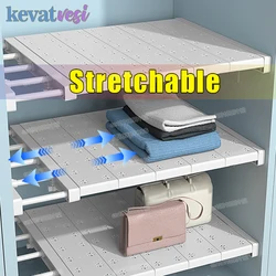 Stretchable Wardrobe Closet Organizer Rack Punch-free Retractable Layers Board Wardrobe Storage Shelves for Kitchen Bathroom