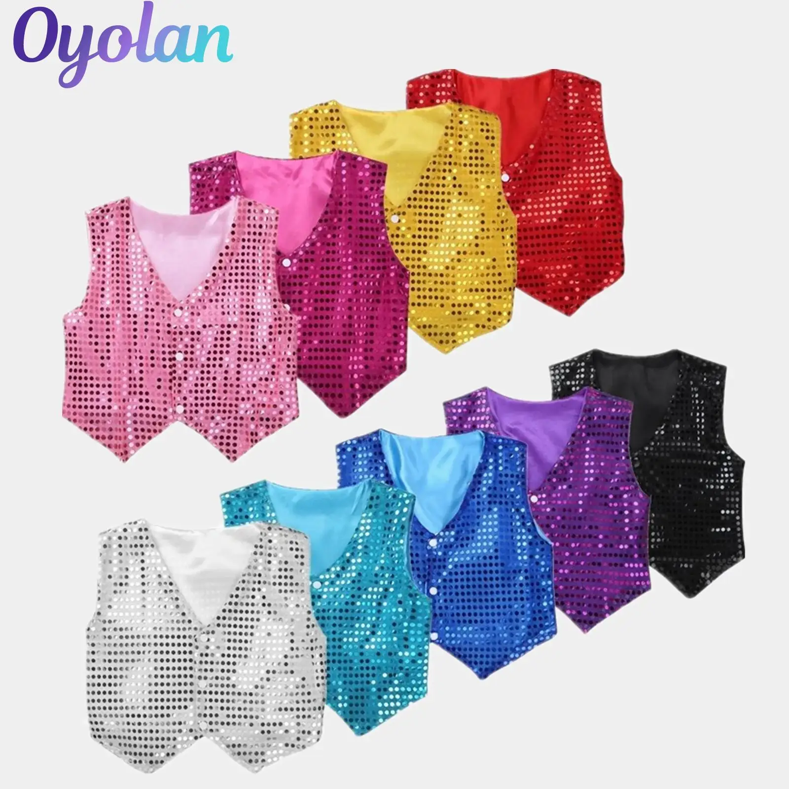 

Kids Boys Choir Jazz Hip-hop Street Dance Performance Costume Blazer Top Waistcoat Glittery shiny Sequined Vest Jacket Tops