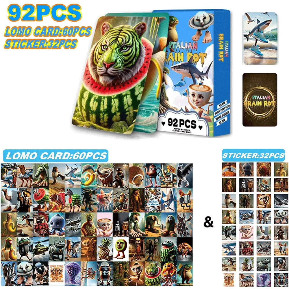

NEW 92PCS Italian Brainrot Cards with Stickers TungTungTung Sahur Tralalero Tralala Collectible Cards Classic Toys Party Gifts