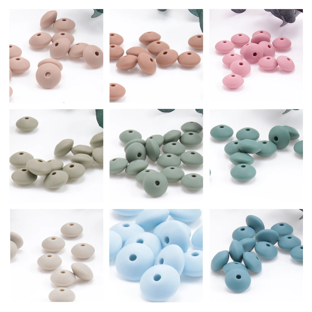 300pcs 12*7mm Silicone Lentil Beads Baby Teether Accessories BPA Free Newborn Items Teething Necklace Pacifier Chain New Color