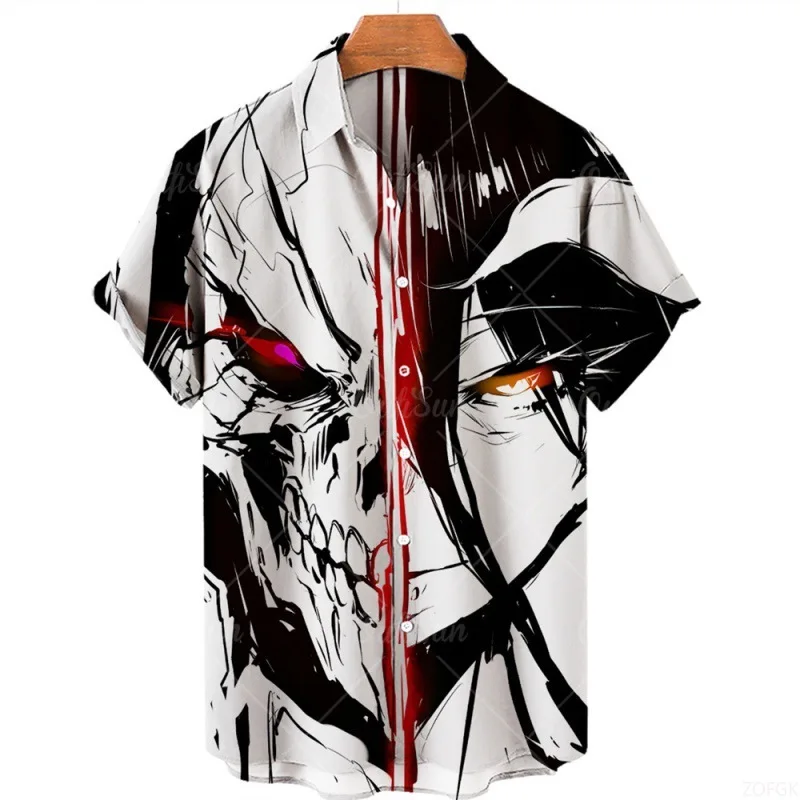Hawaiian Shirt 3D Digital Print Japanese Horror Casual Loose Collared Shirt
