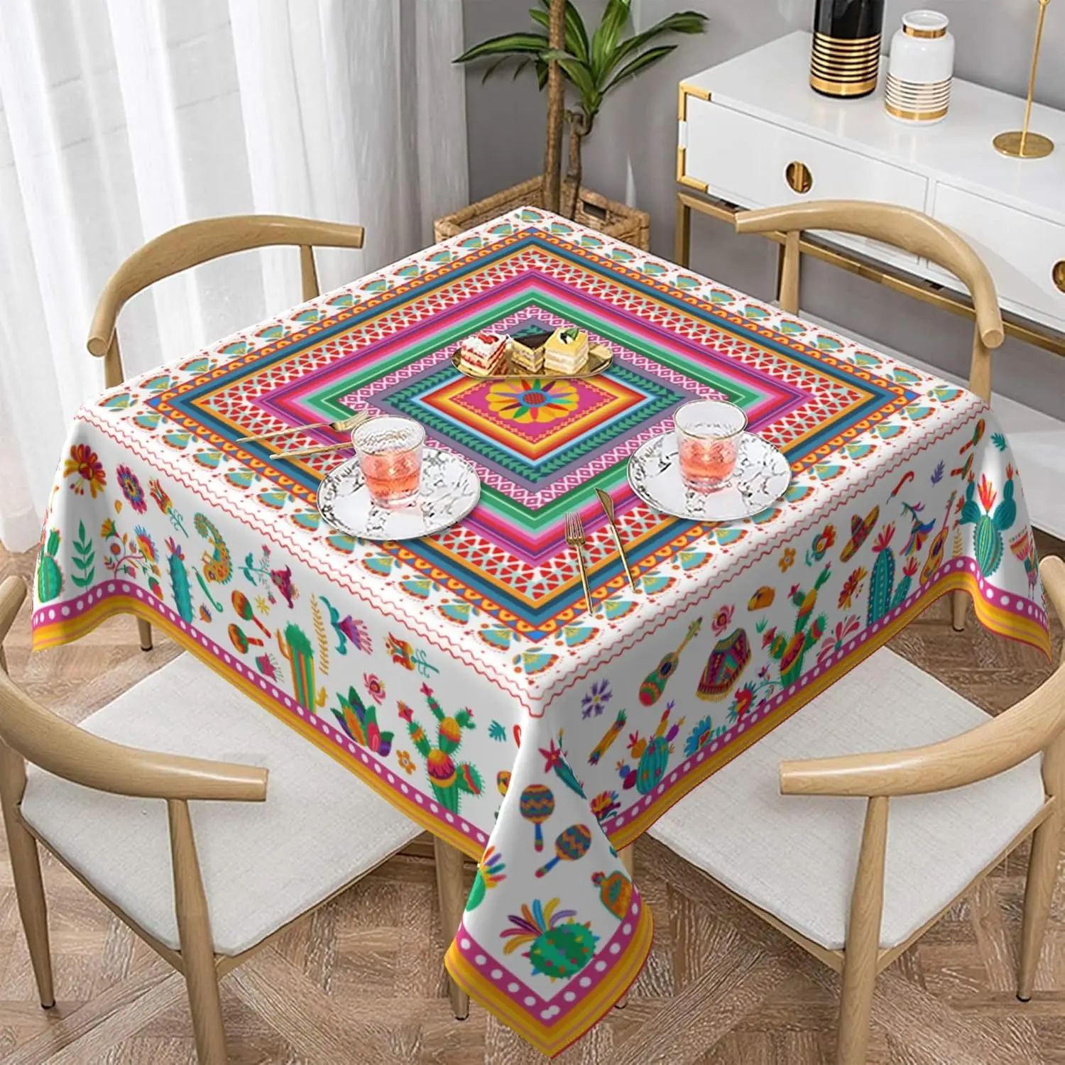 Mexican Day of The Dead Colorful Floral Tablecloth Mexico Fiesta Party Decor Dia De Los Muertos Tablecloth Halloween Decorations