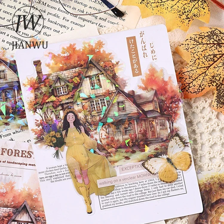 JIANWU Secret Landscape Series Vintage Border Building Material Collage PET Sticker Creative DIY Journal Stationery