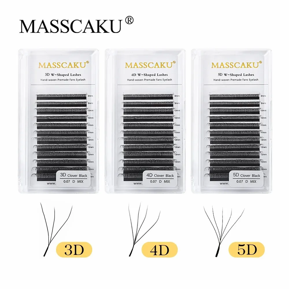 MASSCAKU 12 เส้น Premium Mink 3D 4D 5D 6D Pre-made ขนตาปลอม W รูปร่างนุ่มและธรรมชาติ Lash Extension อุปกรณ์