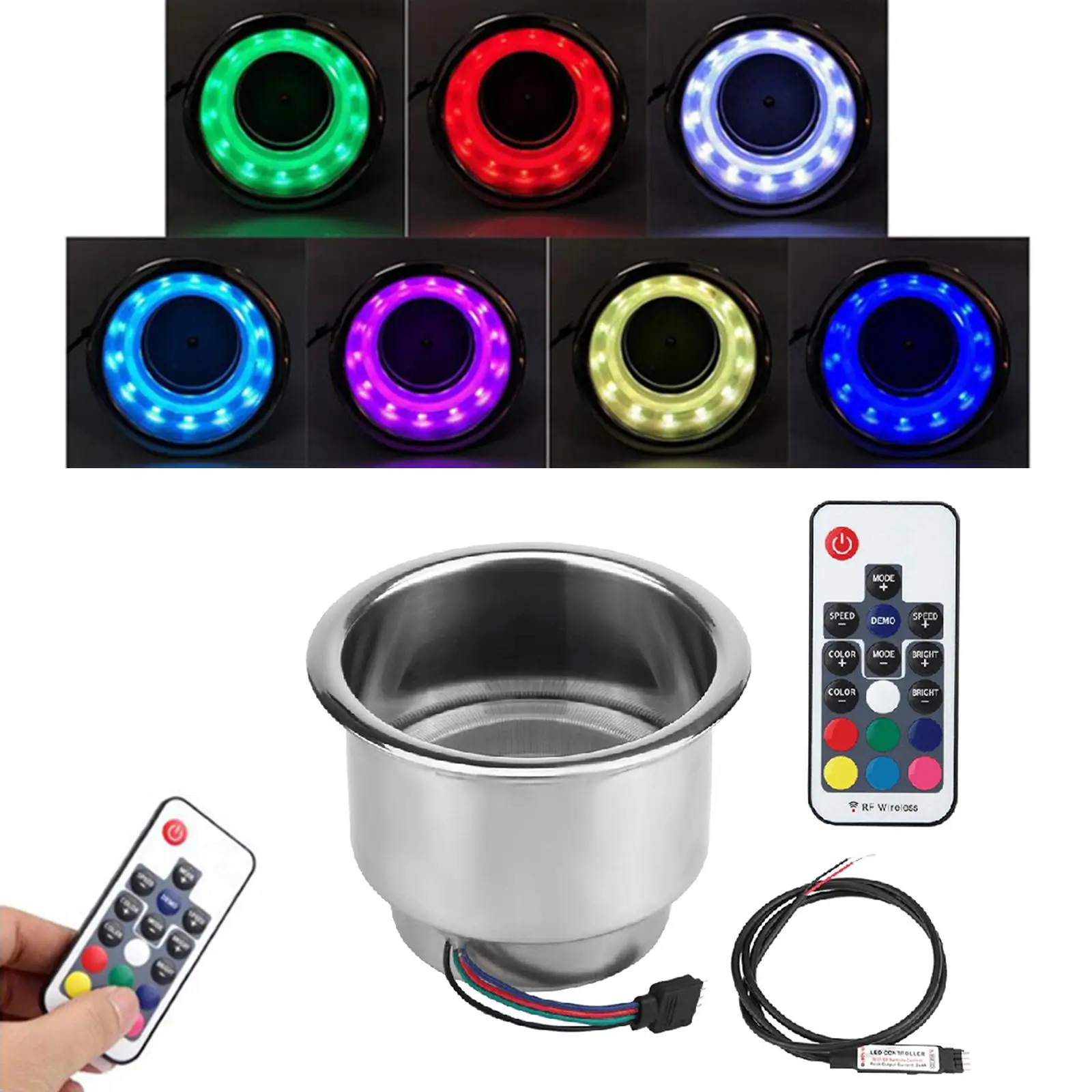 RGB Stainless Steel Cups Bottle Drink Mug Holder Carrier Seat 12V 3W with 14 LED Lights for Boat Yacht