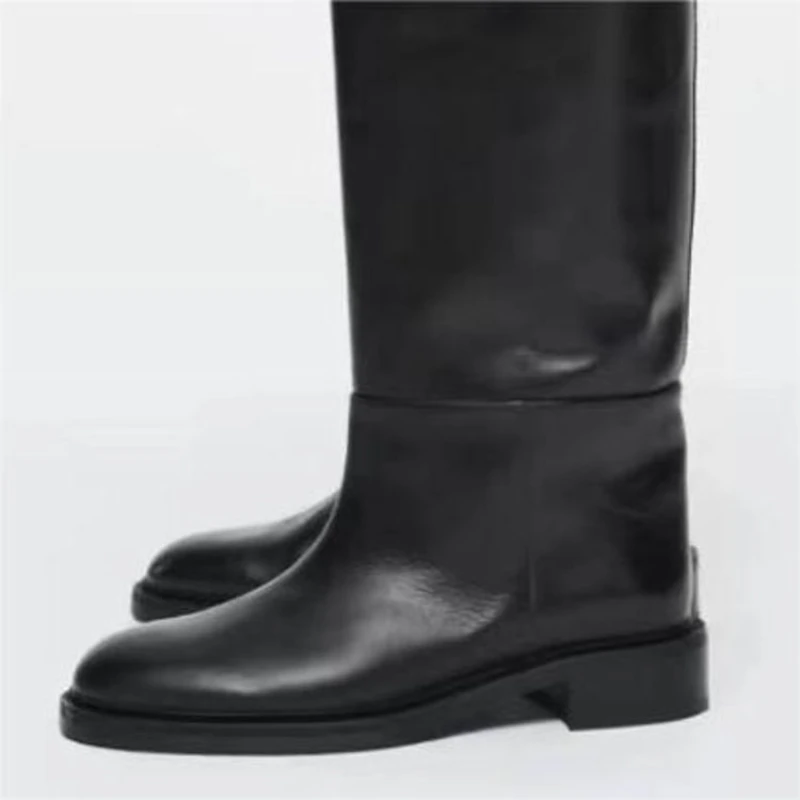 2024 Winter New Fashion Slip-on Flat Knee Boots for Women Europe and America Elegant Round Toe Knight Boot Big Size Shoes 43