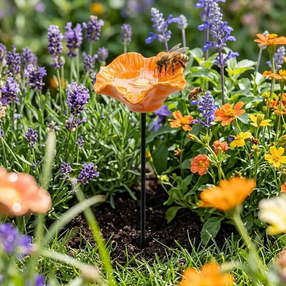 Creative Portable Bee Water Feeder Resin Flower Drinking Fountain Holder Bird Waterer Bird Bath Stand Household