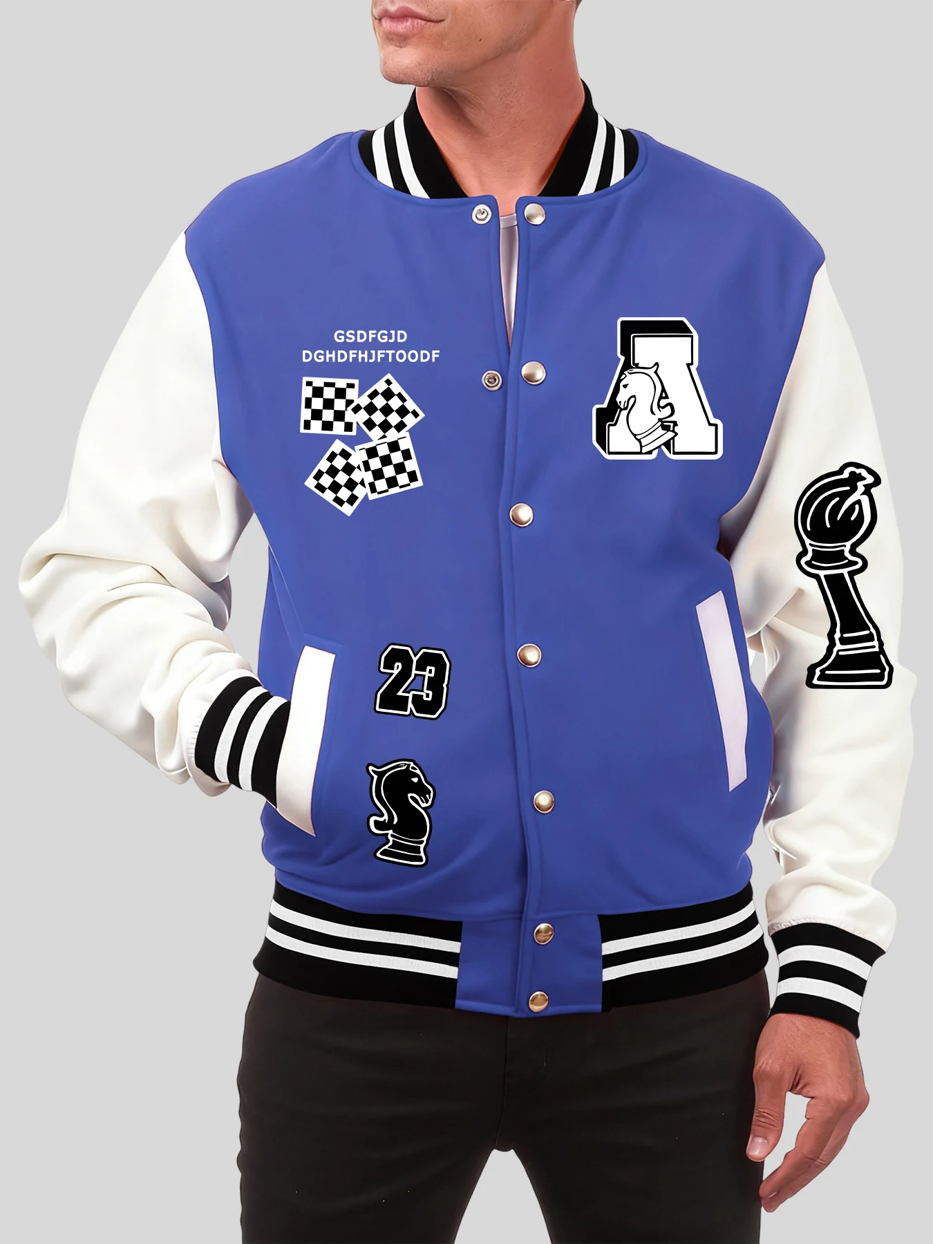 

Мужская бейсбольная форма с принтом «Шахматы и номер 23, винтажная одежда с карманами, универсальная куртка большого размера, мягкая осенняя спортивная одежда