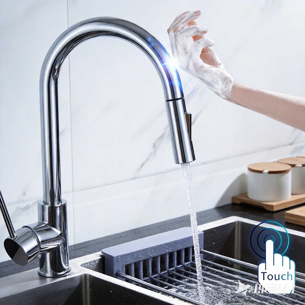 modern-touch-activated-kitchen-sink-faucet-brushed-nickel-pull-down-sprayer-hot-cold-mixer-tap-smart-sensor-kitchen-faucet