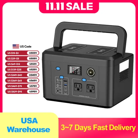 Powkey 600W Portable Power Station 296Wh Battery Backup with 2 Pure Sine Wave AC Outlets Solar Generator for Outdoor Camping RV