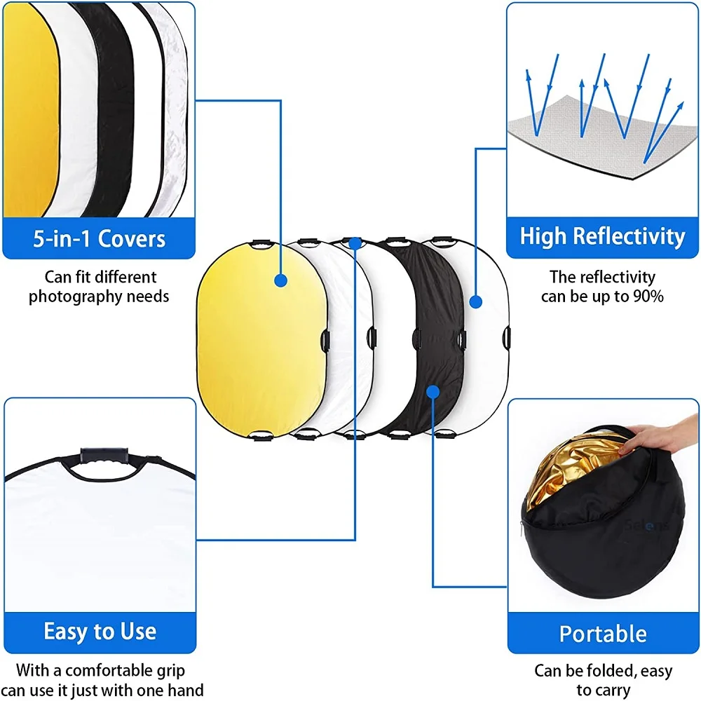 Selens 5 in 1 Reflector Multifun Photography Photo Studio Kits Oval Collapsible Reflector handhold portable Photography Props