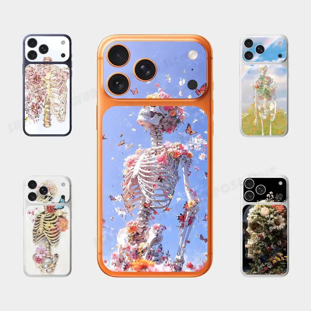 

Bones Flowers For IPhone 17 Pro ProMax Full Back Cover Decal Wrap Skin Rear Protective Sticker Film