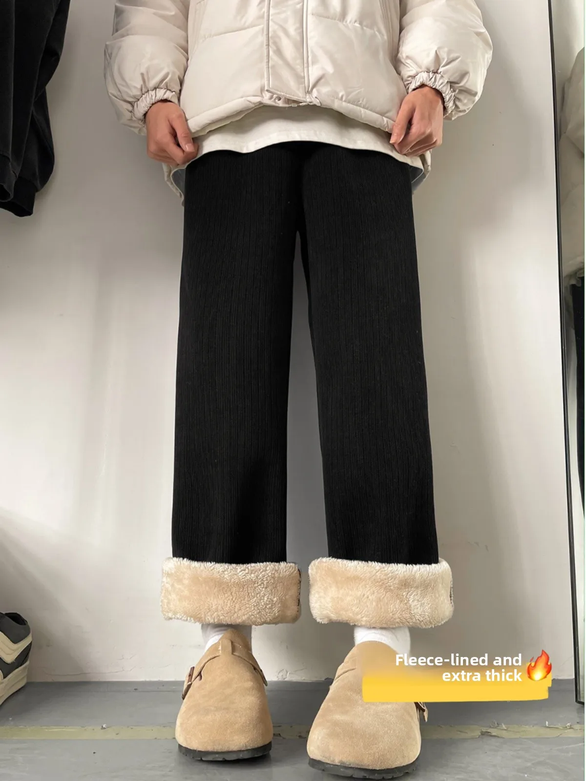 

Men's Thiened Fce Lined Casual Pants Autumn Winter Cold Resistant Cotton Trousers Cleanfit Drapey Sle Youthful Spirit