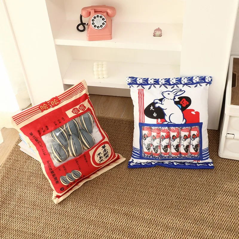 Kawaii Cute Pudding Bag Snack Melon Seeds Plush Pillow Mini White Rabbit Gummies Plushies Dolls Soft Kids Plush Toys Girls Gifts