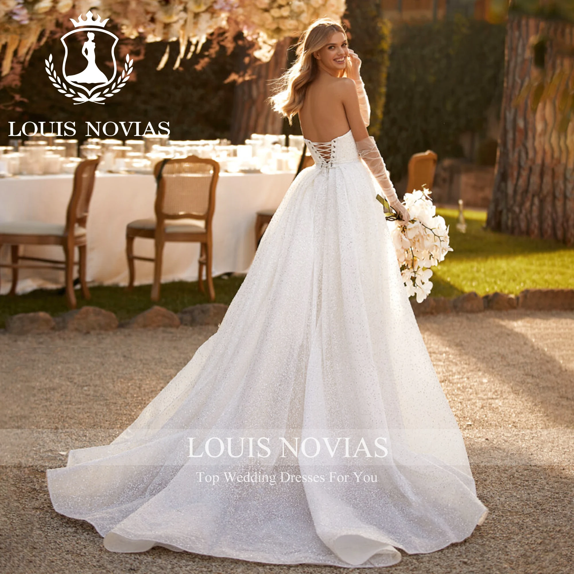 LOUIS NOVIAS 2 IN 1 Mermaid Wedding Dress Sexy Delicate Sweetheart Glitter Tulle Detachable Train Wedding Gown Vestidos De Novia