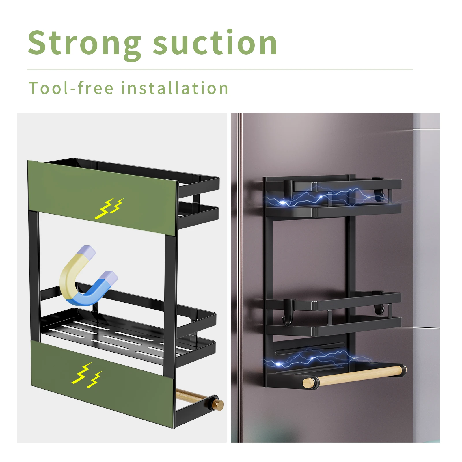 refrigerator shelves,Strong magnetic absorption rack,spice rack,With paper roll holder,Kitchen supplies storage rack With hook