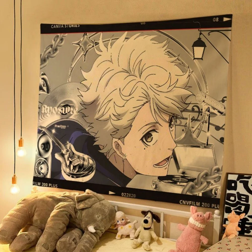 سوبر كول المشارك العلم اليابانية الساخن أنيمي الأزرق قفل نسيج ديكور المنزل غرفة المعيشة عنبر غرفة نوم خلفية القماش الجدار #2