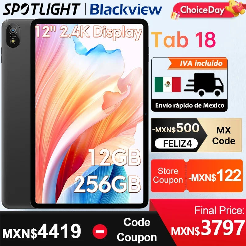 

【World Premiere】12 inch Blackview Tab 18 Tablet 8GB/12GB 256GB 2.4K FHD+ Display 8800mAh Battery Widevine L1 MTK Helio G99