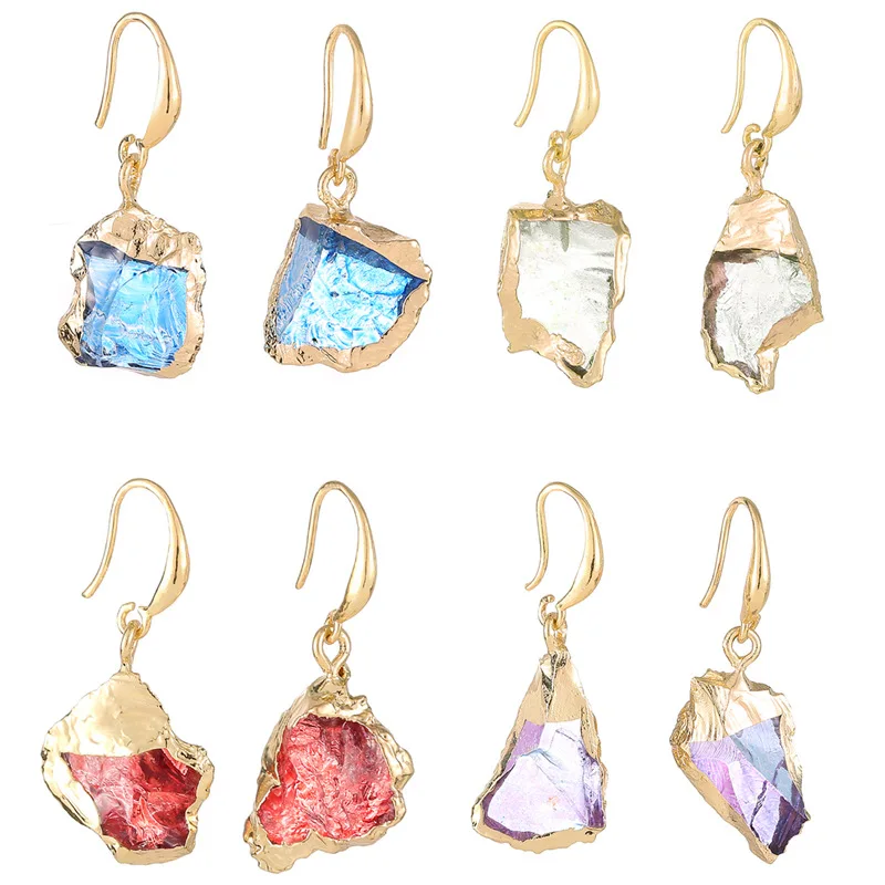 

Natural agate crystal earring irregular rough stone hemming, fashion, simplicity, earrings, cross-border new products.