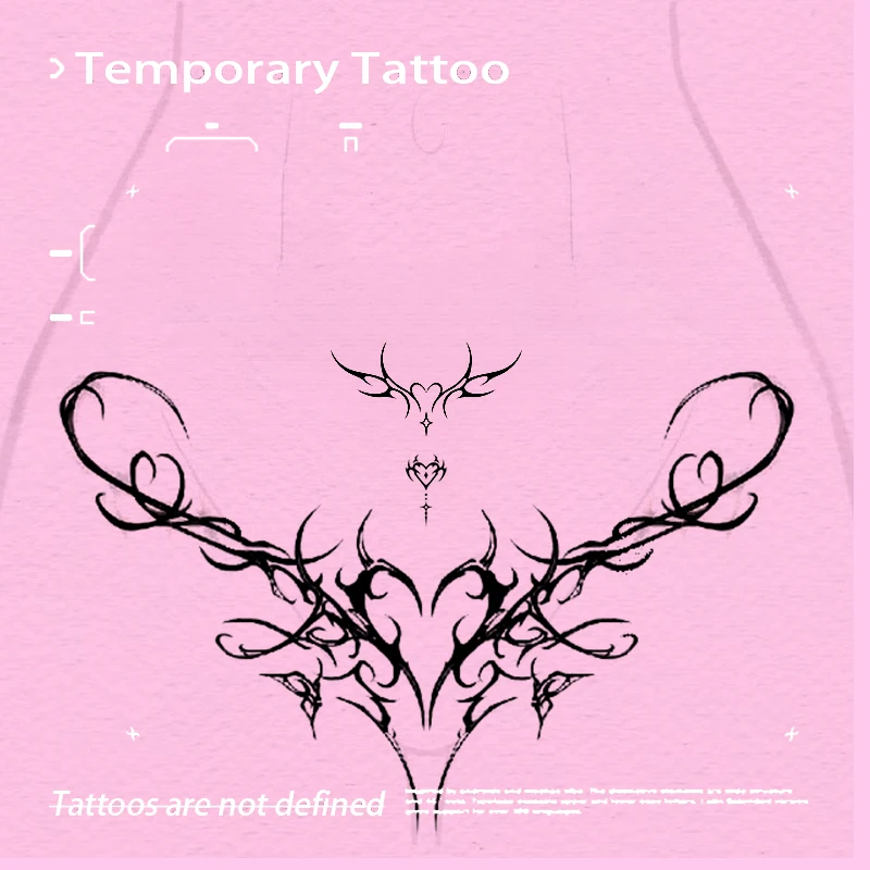 Gothic Heart Tribal Temporary Tattoo, Herbal Juice Waterproof Long Lasting Fake Tattoo Sticker, Y2K Body Art for Women Waist