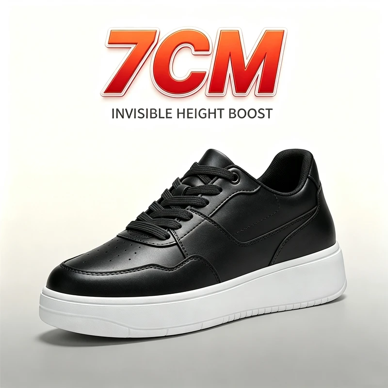 Chaussures de sport décontractées à plateforme en cuir, légères et confortables, pour hommes et femmes, avec une hauteur accrue de 7 cm, invisibles et discrètes
