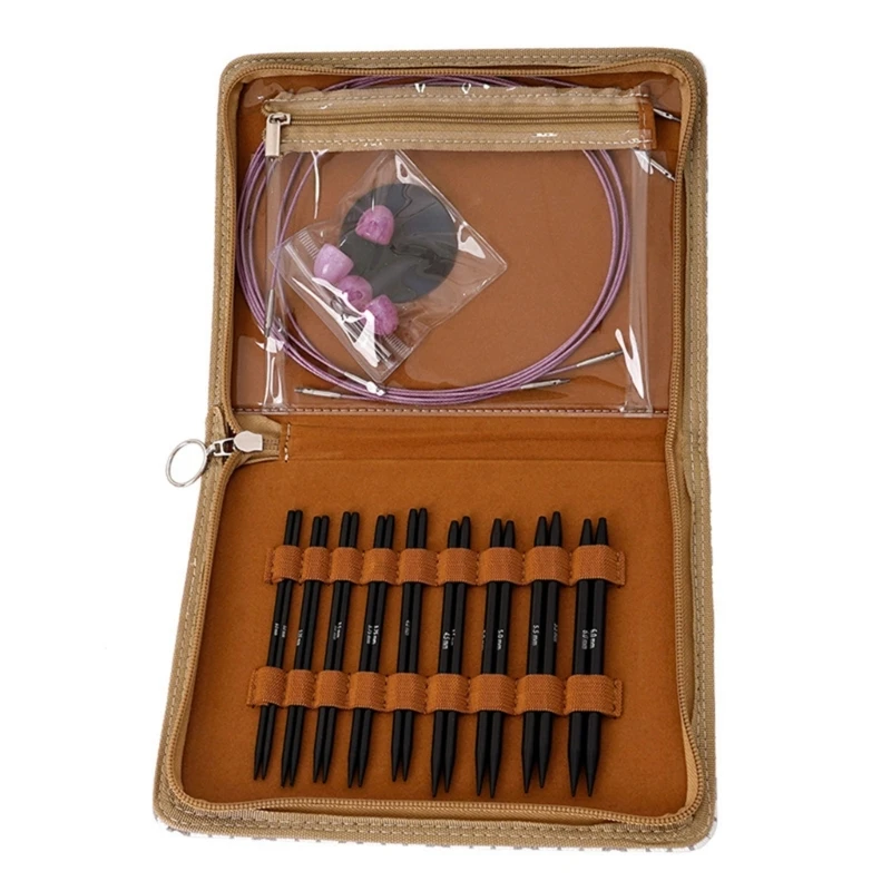 

Circular Knitting Needle Set with Knitting Accessories, Zippered Leather Case