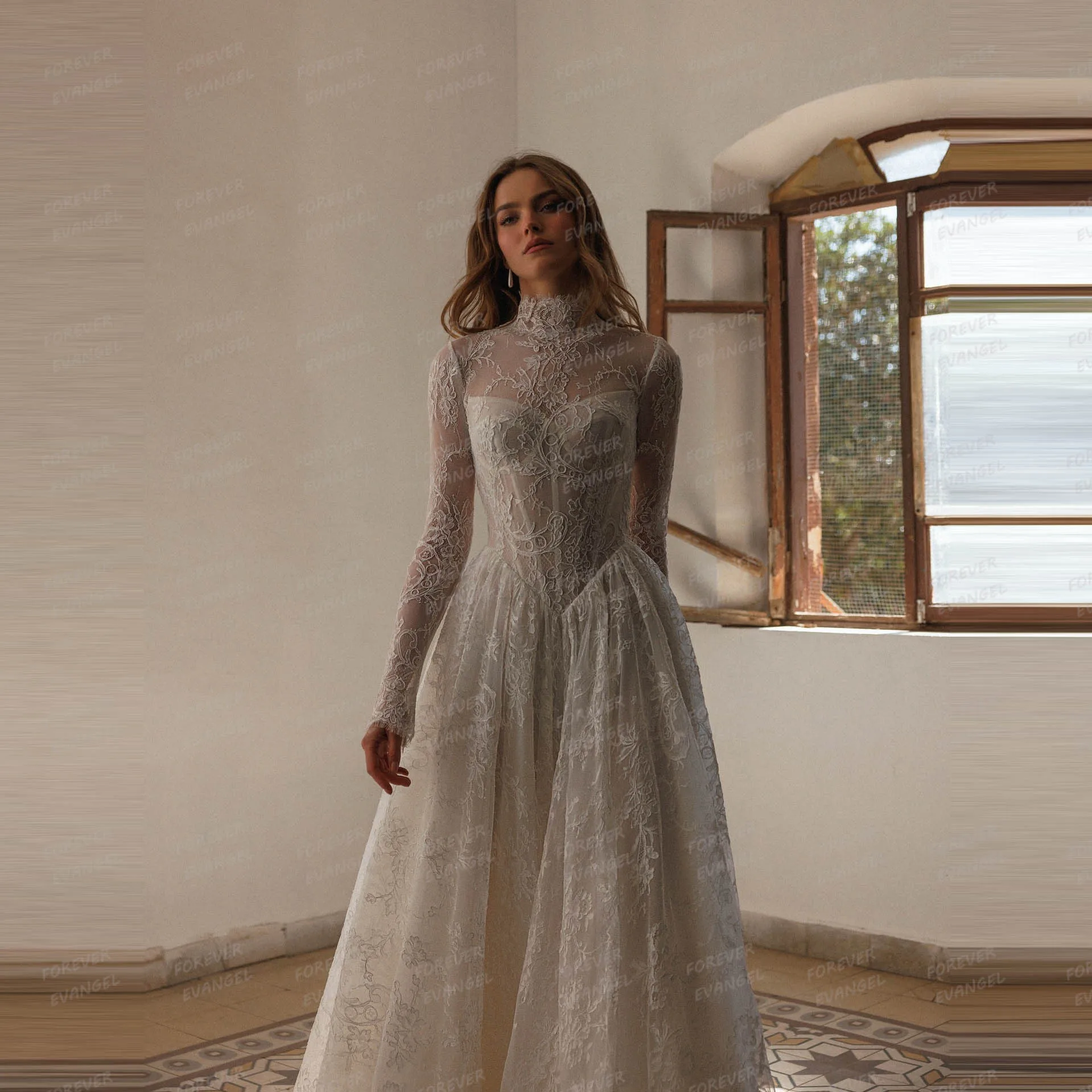 Schlichte Brautkleider A-Linie Sexy Spitzenkleid mit Glanz und Langen Ärmeln Formelle Brautkleider mit Applikationen 2026 Maßgeschneiderte Vestidos De Novia – Detail 3