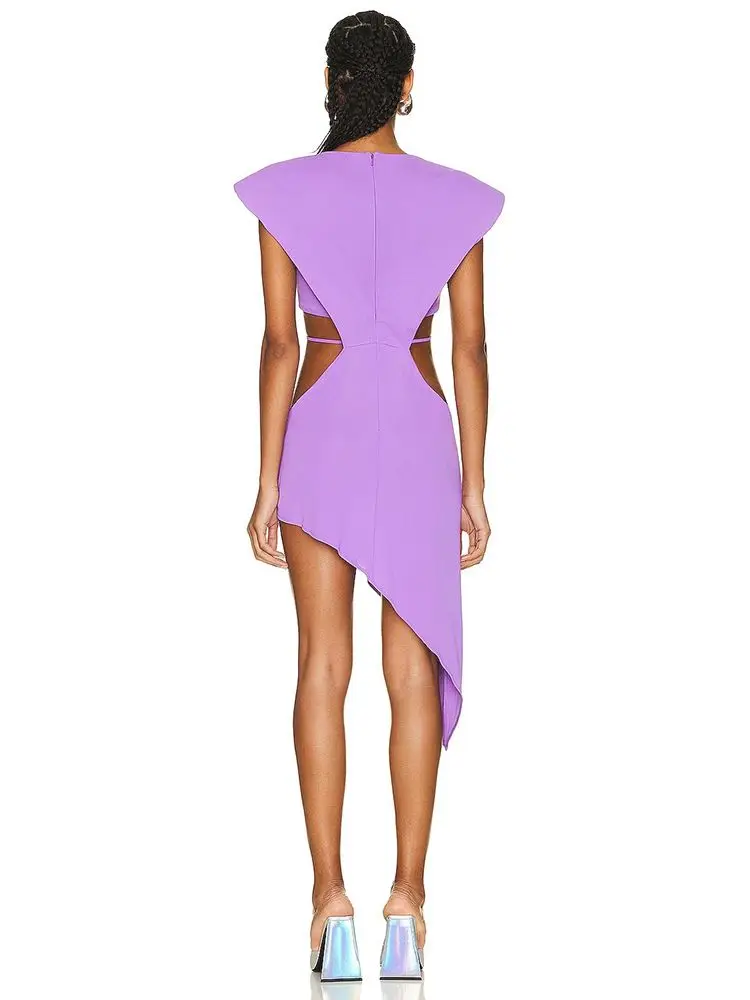 BEVENCCEL 2023 New Women's Sleeveless Sexy Diamond Starfish Belt Hollow Asymmetric Bandage Dress Elegant Celebrity Party Dress