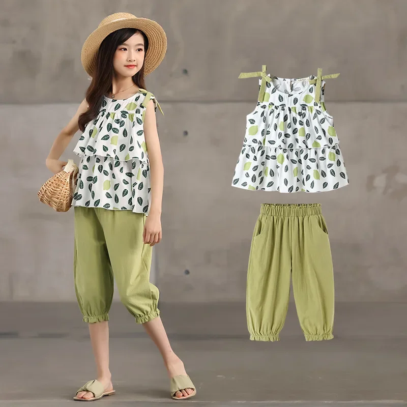 

Girls Clothes Set Summer Kids Sleeveless Tops & Pants Two Pieces Suit Children Clothing Girl Casual Outfits