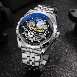 2024New Luxury Stainless Steel Skeleton Tourbillon Automatic Movement Man Watch Mechanical  Waterproof Luminous Male Wrist Clock