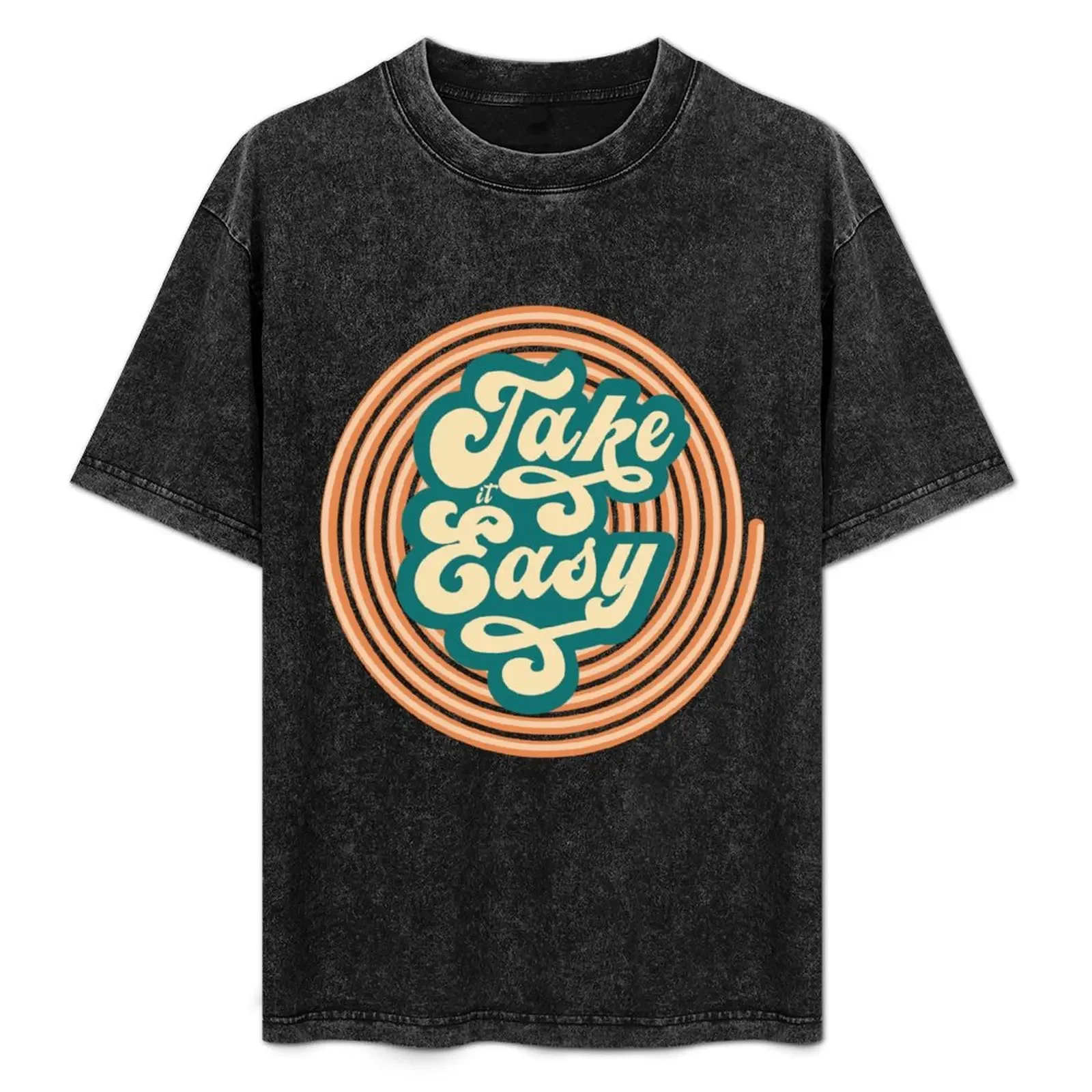 

Take it Easy Retro Type Quote T-Shirt Basic Casual Short Sleeve Cotton Shirt