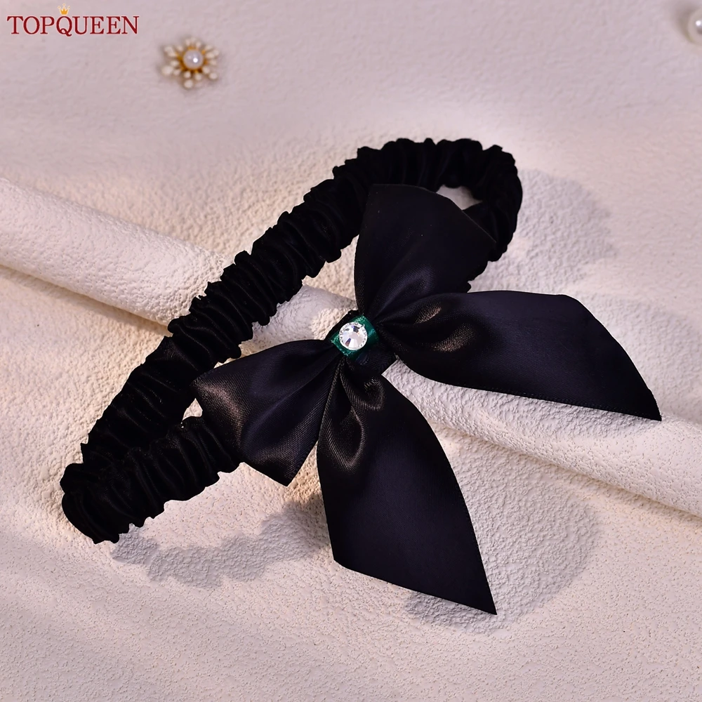 TOPQUEEN Sexy Black Bow Women's Leg Straps Elastic Garters For Bachelorette Party Halloween Thigh Decoration ST94