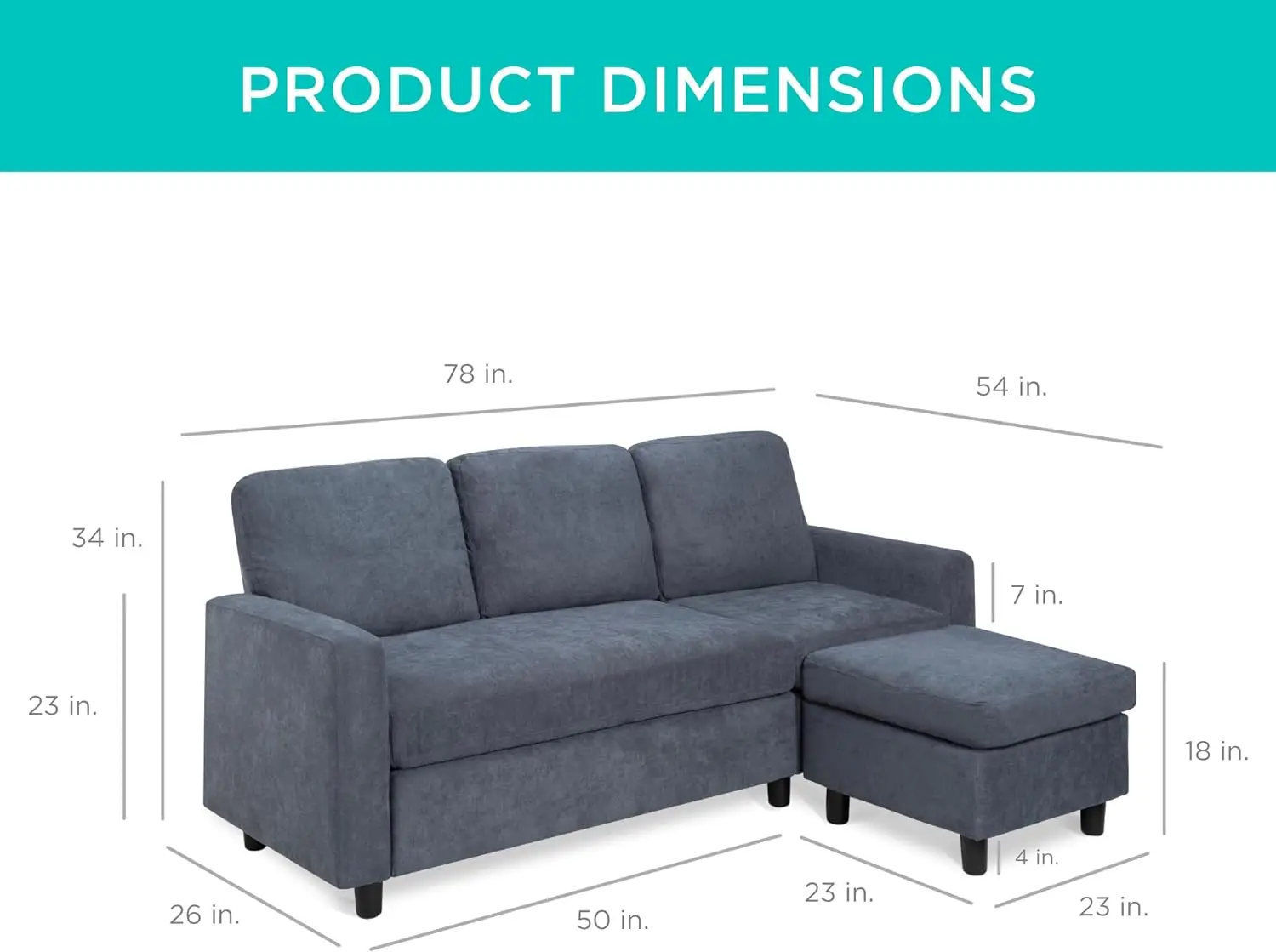 Upholstered Sectional Sofa for Home, Apartment, Dorm, Bonus Room, Compact Spaces w/Chaise Lounge, 3-Seat, L-Shape Design