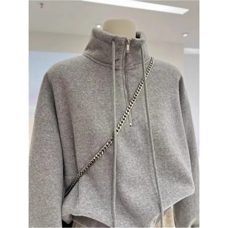 Stehkragen halber Reiß verschluss Hoodie Frauen Frühling und Herbst kleine Mode neue dünne Mode lose lange Ärmel