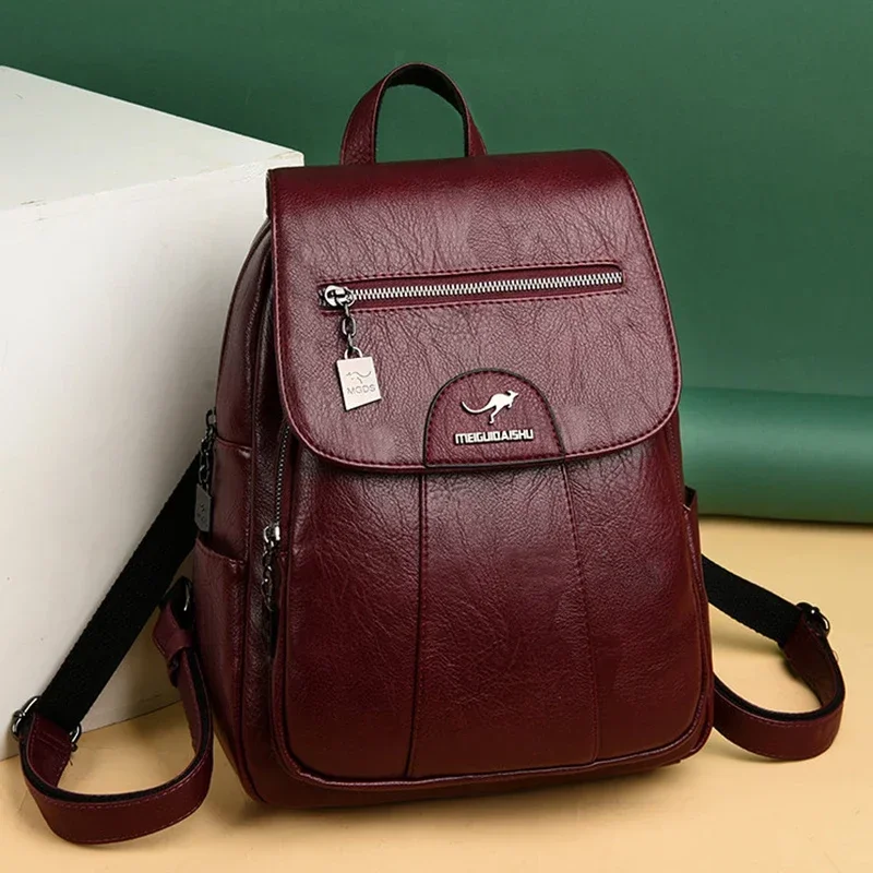 

2024 New Women Leather Backpacks High Quality Female Vintage Backpack For Girls School Bag Travel Bagpack Ladies Back Pack