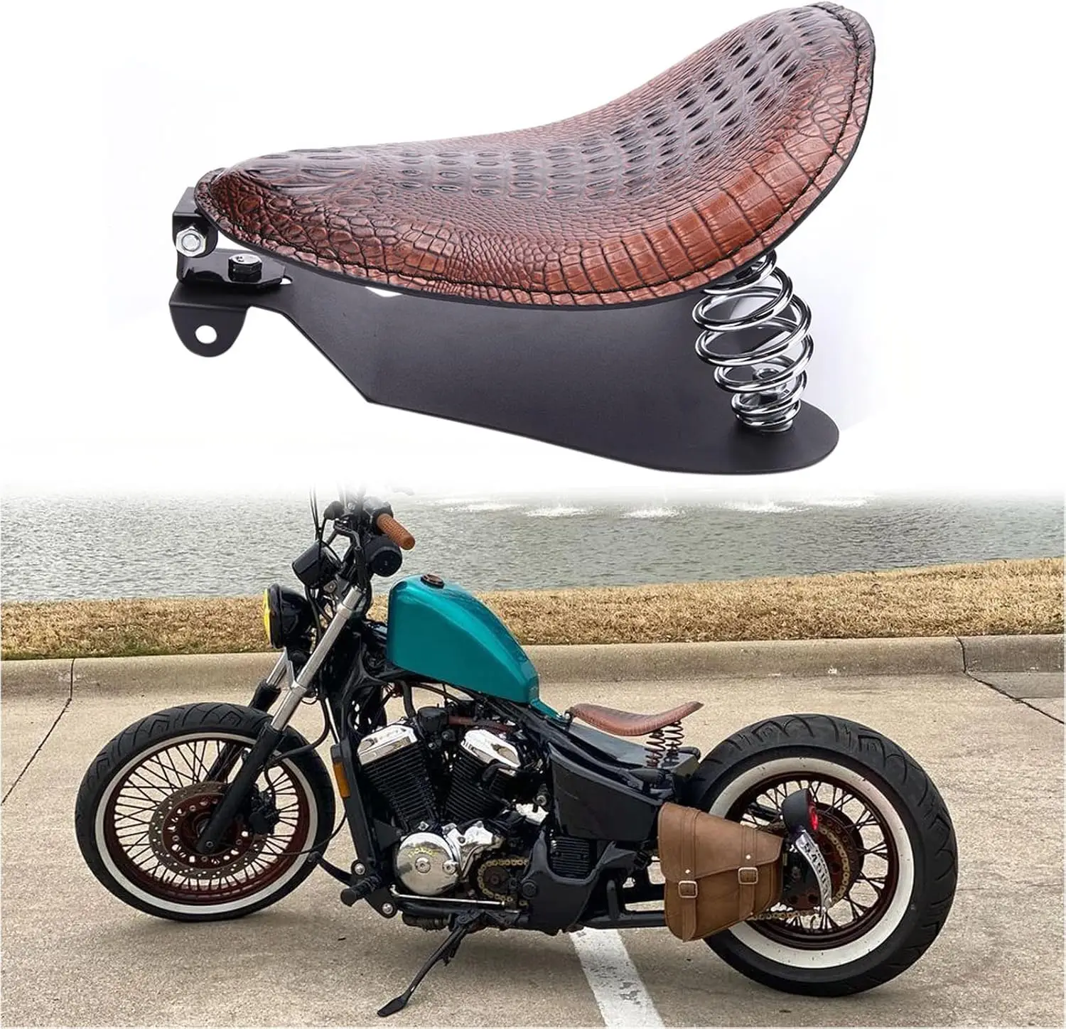 Motorcycle Solo Seat Brown Spring Brown Bracket Base Set Compatible with Honda Shadow Spirit ACE VT 1100 750