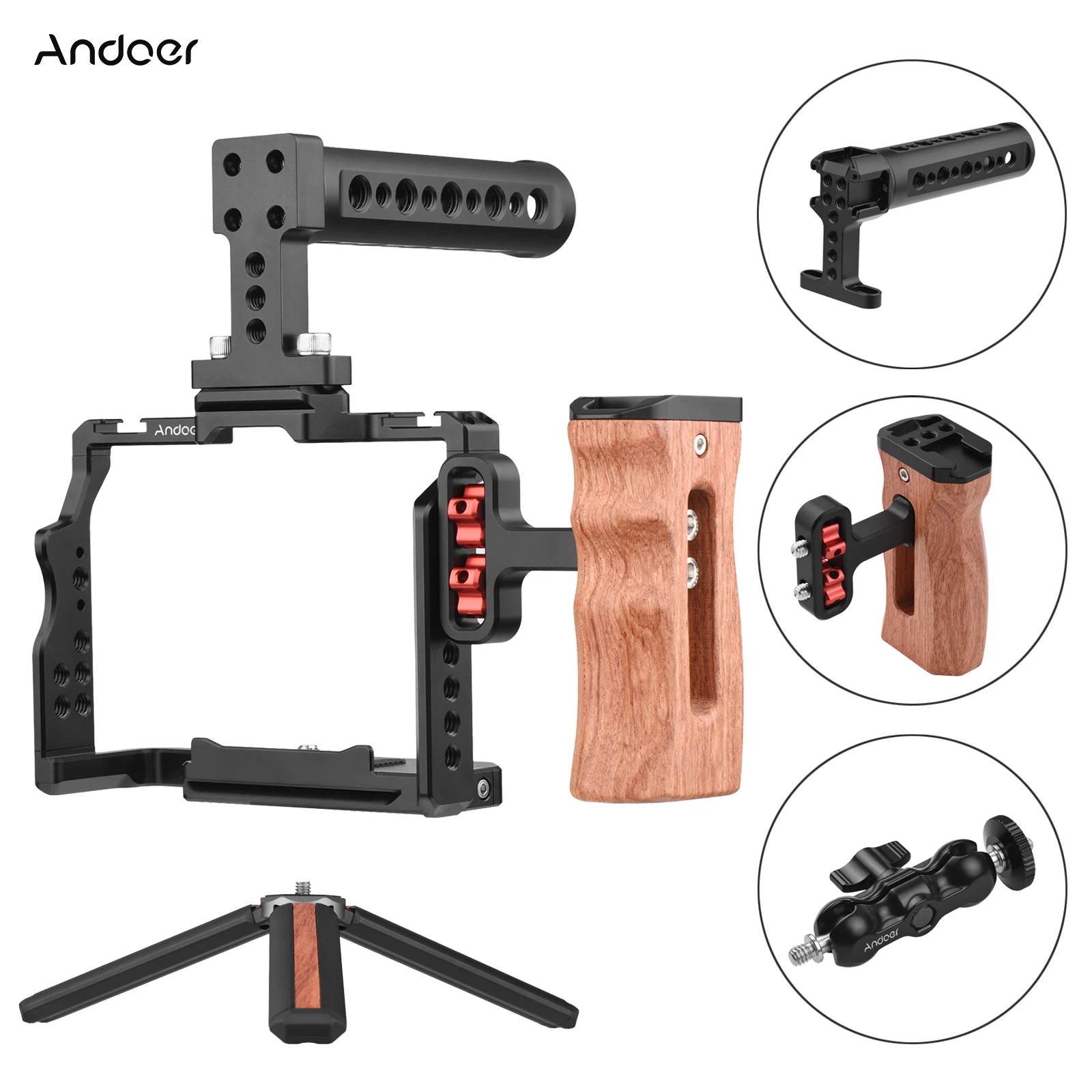 Andoer Camera Video Cage for Sony A7IV/ A7III/ A7II/ A7R III/ A7R II/ A7S II with Dual Cold Shoe Mounts 1/4-inch Threads