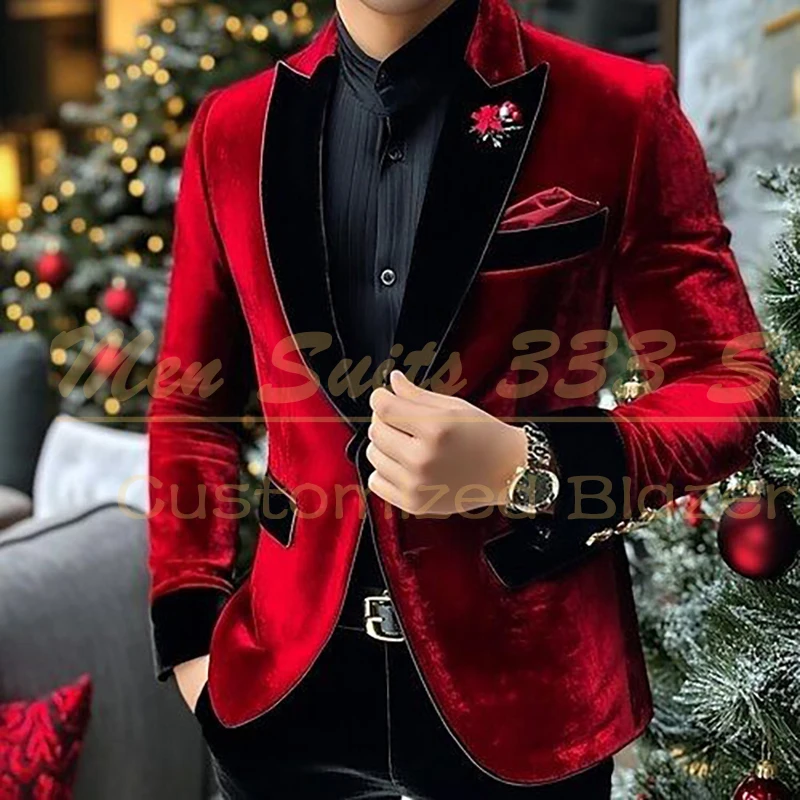 Bespoke Velvet Suits for Men Elegant One Button Peak Lapel Blazer High Quality Slim Fit 2 Piece Jacket Pants Prom Costume Homme