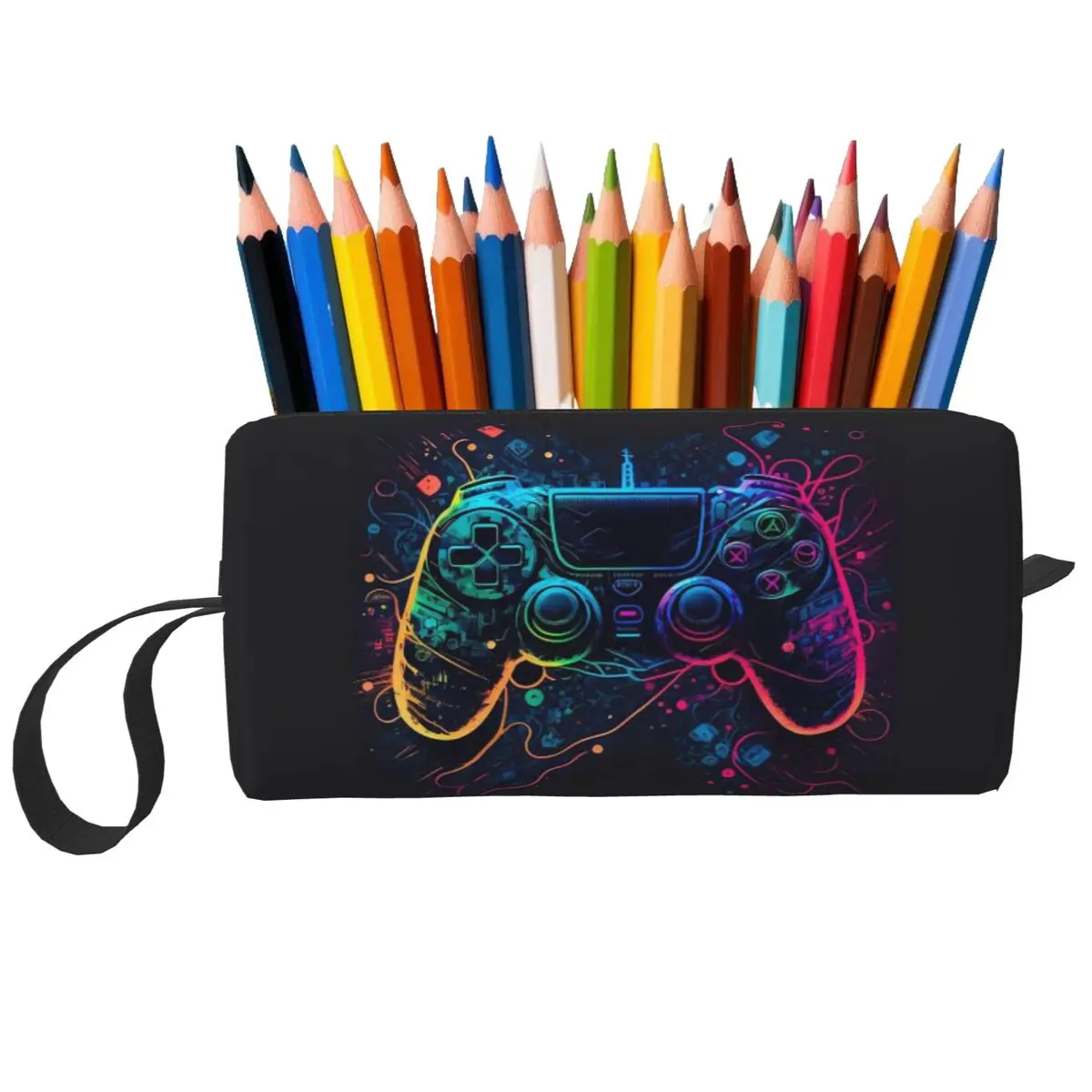 Neon Light Game Controller Gamepad Pencil Case for Boy Girl Pen Box Pencil Bag Stationery Supplies Women Organizer Pouch