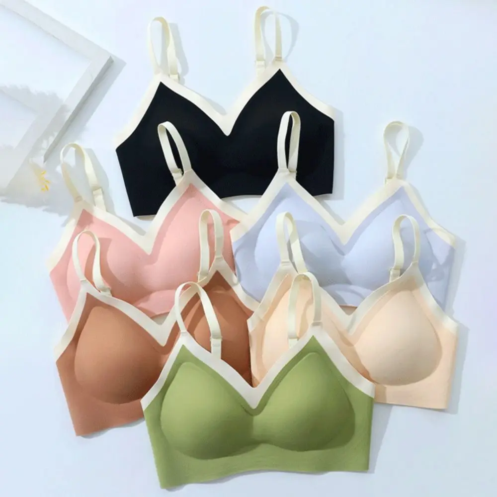 Sujetadores ajustados sin aros con escote en V profundo, ropa interior push-up antiflacidez de seda helada, sujetador de pechos recogidos a prueba de golpes para mujer