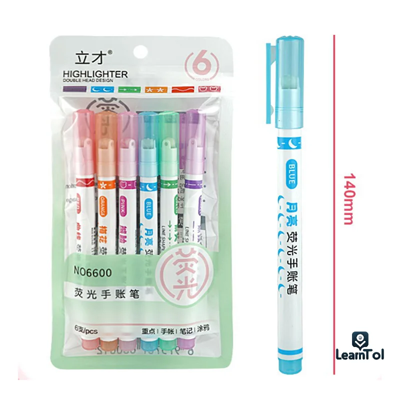 6pc Curve Highlighter Marker Pen Linear Pencil Lace Roller Tip Multiple Line Shapes Colorful Drawing Graffiti Art Tools