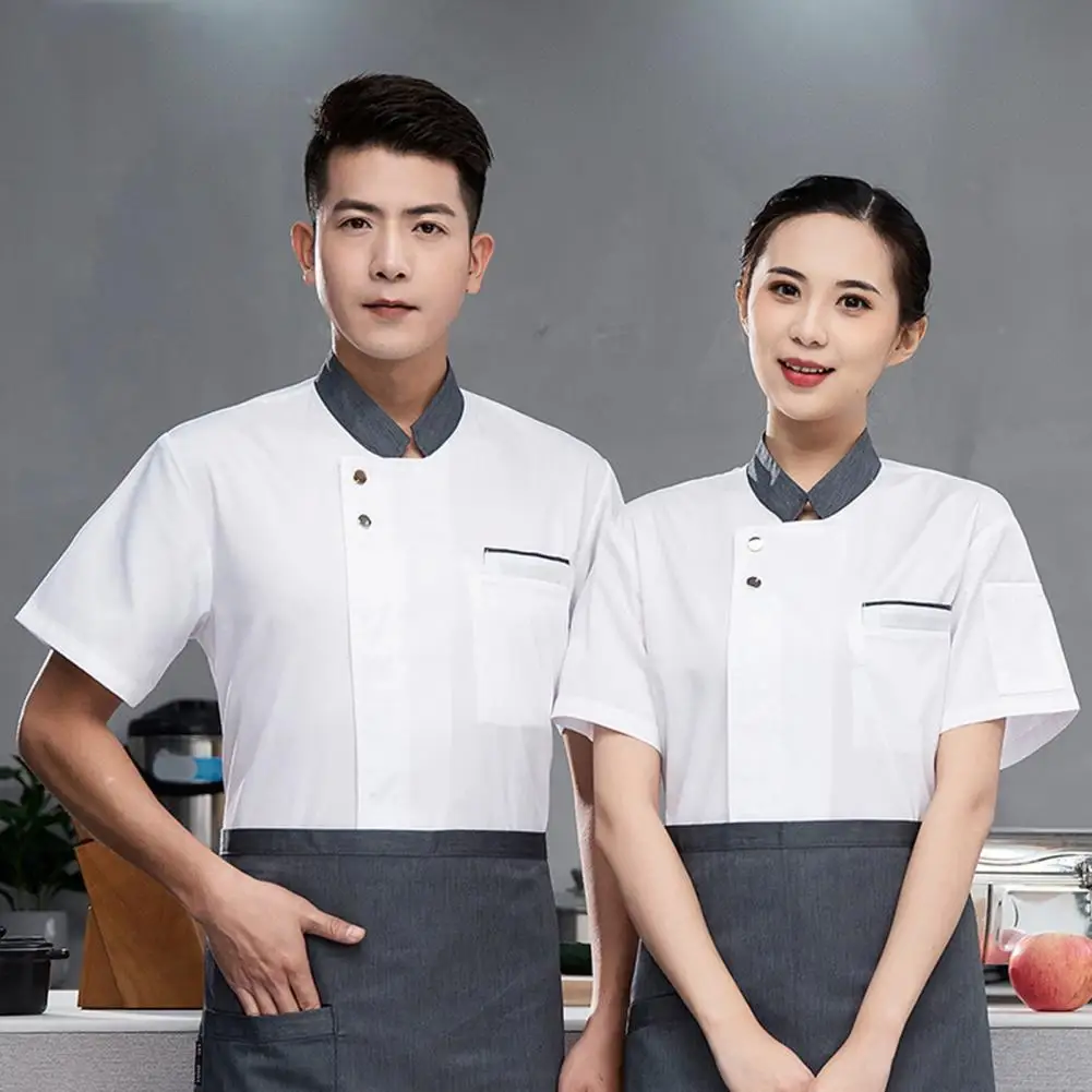 Mesh Design Chef Coat Stain-resistant Chef Jacket for Kitchen Restaurant Staff Breathable Unisex Uniform for Cooks Waiters Short