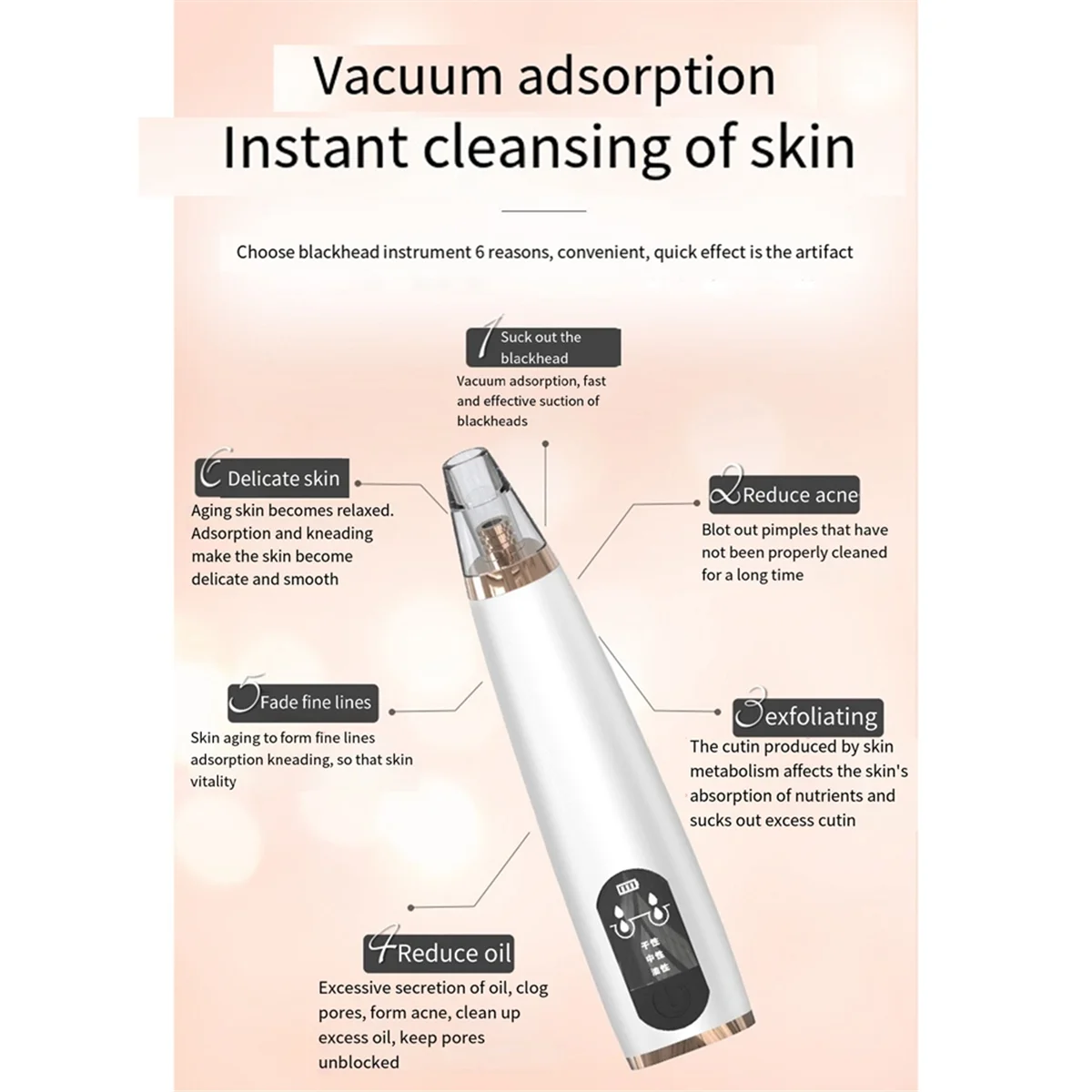 Removedor de cravo elétrico rosto espinha extração manchas profundas poros acne remoção limpador Cleanser-A70Z