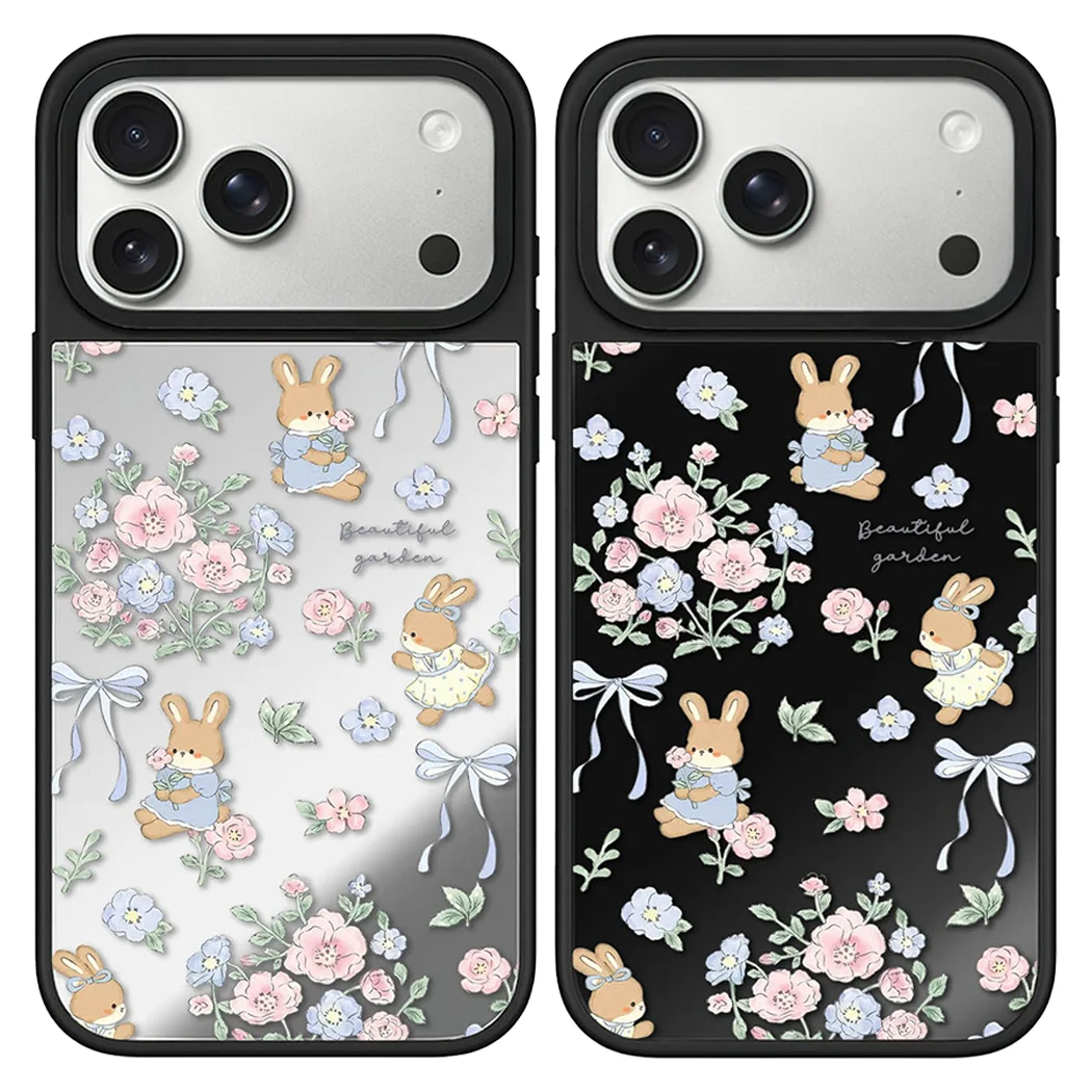 

Brown Rabbit Flower Mirror Surface Black Border Magnetic Case: Compatible with IPhone 17 16 15 14 13 12 Pro Max 17 Air