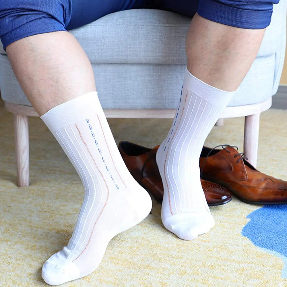 5 Pairs Men\'s Business Formal Sock Translucent Mid-calf Socks Male Sheer Stockings Dress Tube Socks Ultra Thin Summer Socks