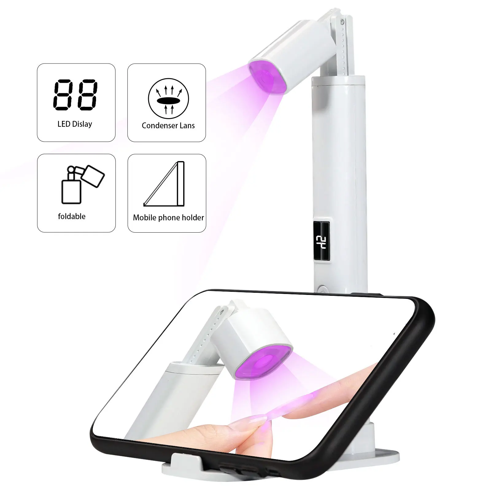 Professionele verstelbare standaard nagellamp - draadloos oplaadbaar UV/LED-licht, mini-droger voor thuis- en salongellak