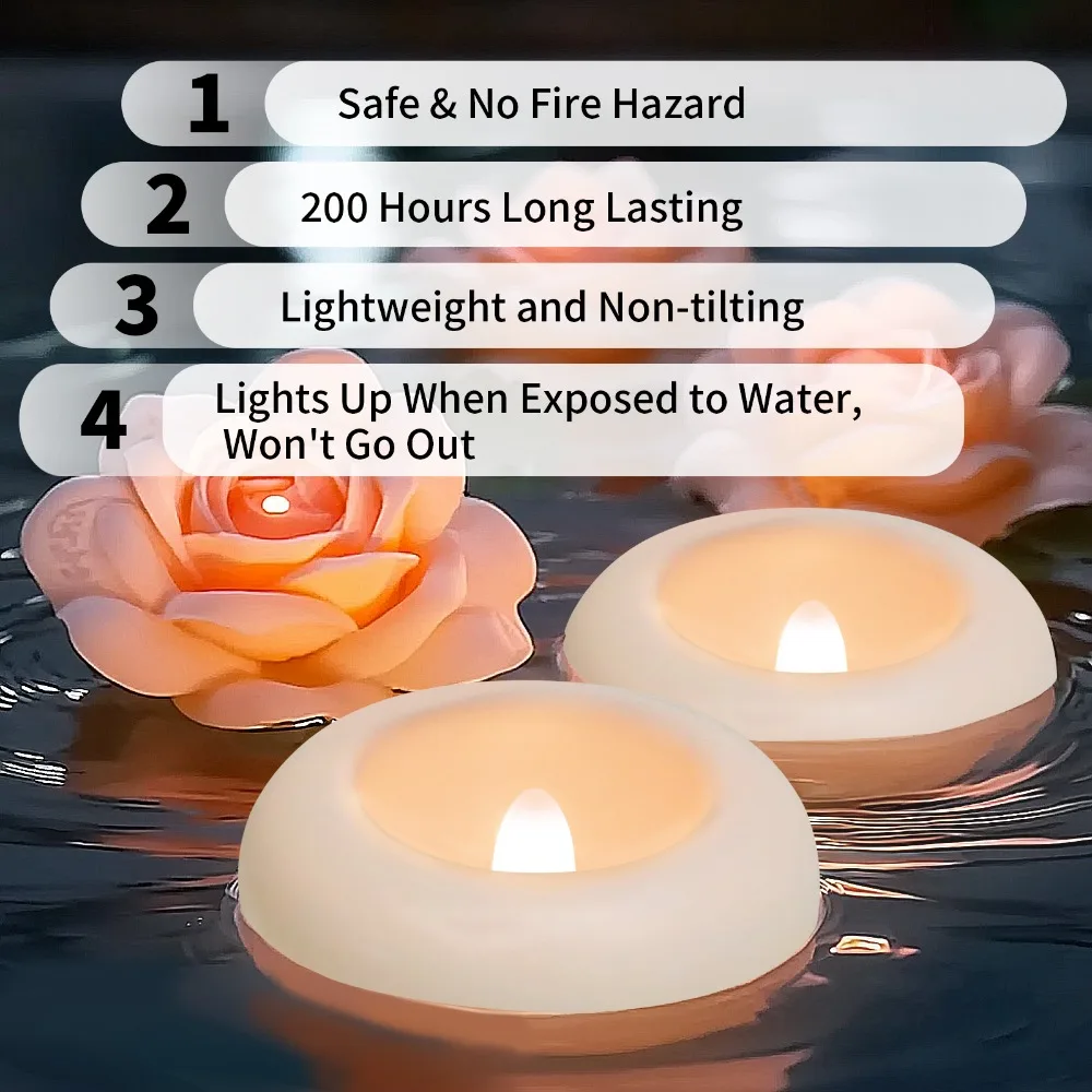 12/24Pcs Flameless LED Floating Candles Waterproof Flameless Tea Lights Flickering Lighting for Pool Bathtub Bath Wedding Decor