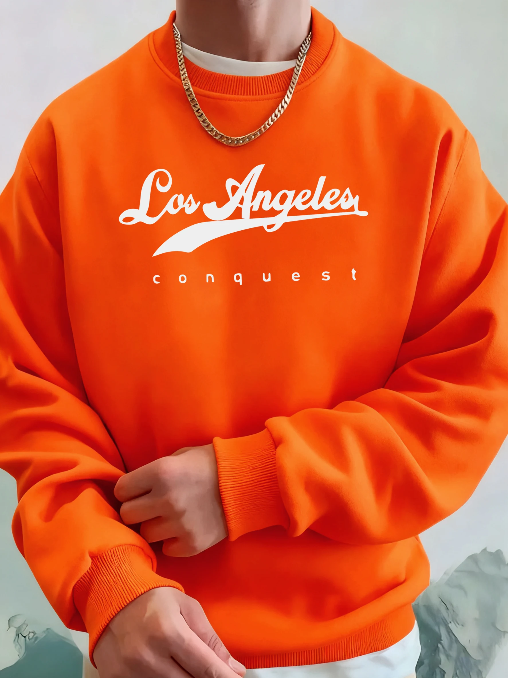 Los Ángeles Conquista letra creativa impresa otoño nociones todo-fósforo sudaderas hombre polar suave Sudadera con capucha correr ropa deportiva cálida